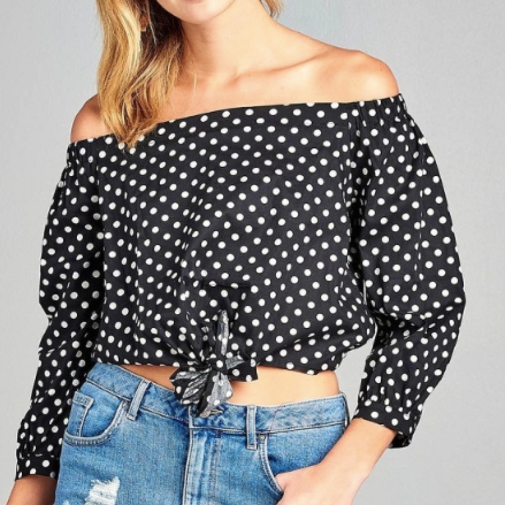 Black and White Polka Dot- Off-the-Shoulder Blouse